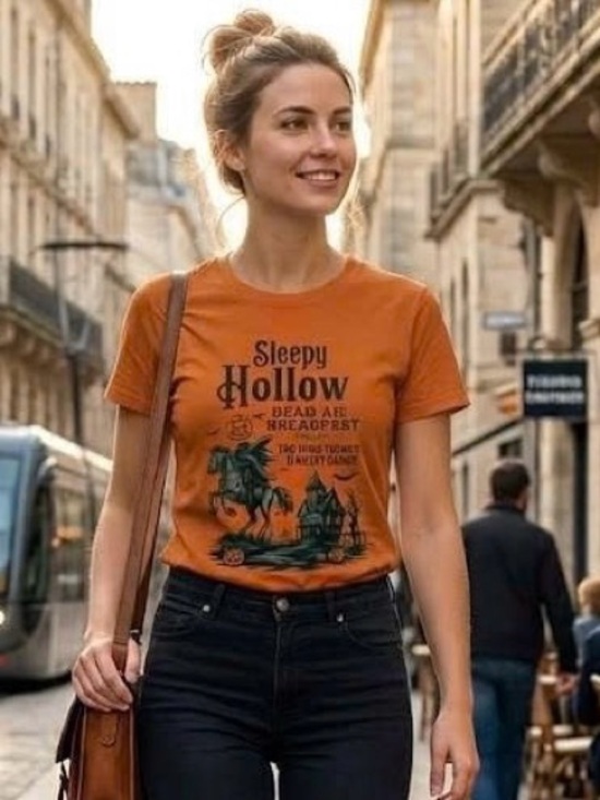 Gildan Tops - Sleepy Hollow Dead And Breakfast Graphic Tee Headless Horseman Orange T-Shirt